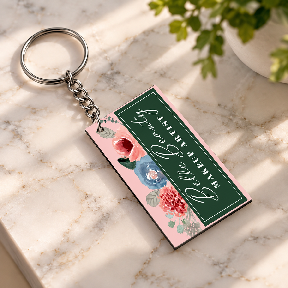 Personalized Thank You Keychain for Makeup Artist – Floral Acrylic Gift
