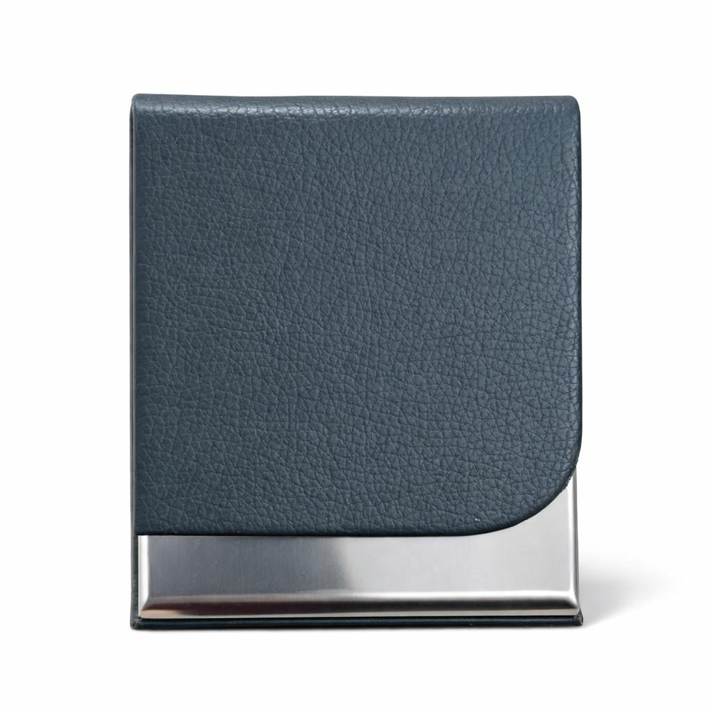 Custom logo leather and metal business card holder for corporate gifting and B2B promotional branding