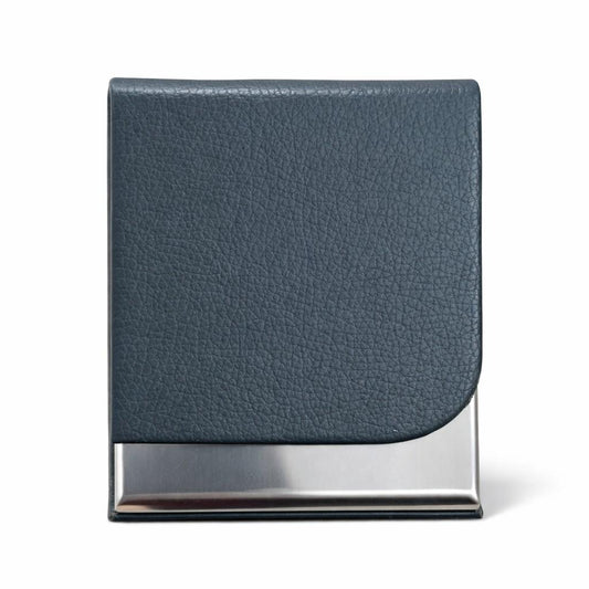 Custom logo leather and metal business card holder for corporate gifting and B2B promotional branding
