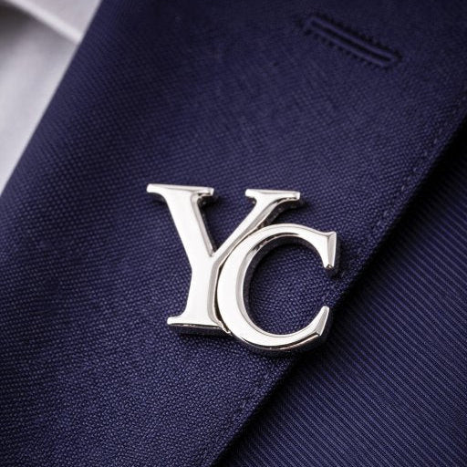Custom silver initial letter brooch on suit lapel for corporate bulk gifting India by ANKX Bulk