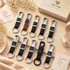 Personalized leather keychain gift set with built-in bottle opener.
Each piece can be custom engraved with a name or initials.
Comes with durable metal hardware for daily use.
