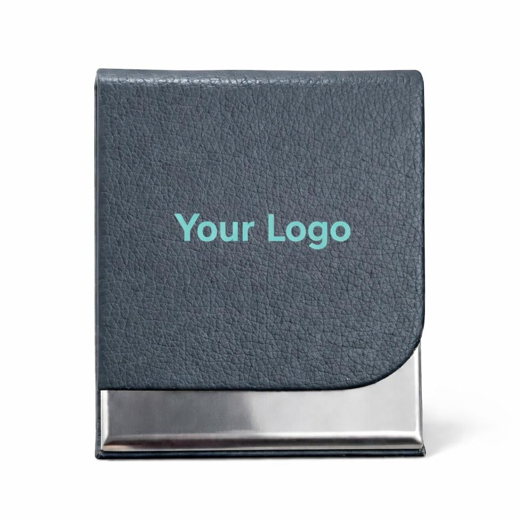 Inside view of leather and stainless steel business card holder for bulk corporate gifting