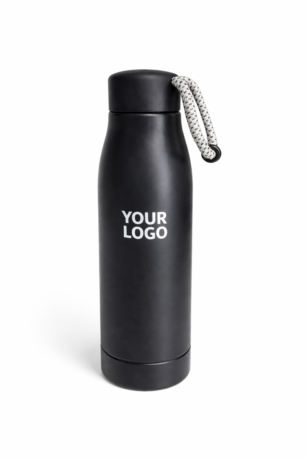 Branded black water bottle with logo for corporate bulk orders