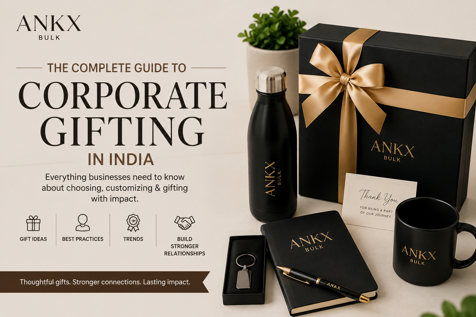 Complete guide to corporate gifting in India by ANKX Bulk – branded gift box, bottle, notebook, pen, mug and keychain set